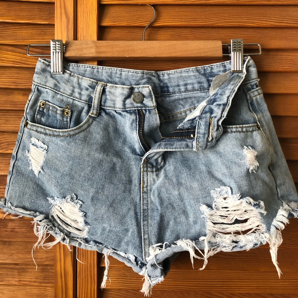Distressed jean shorts